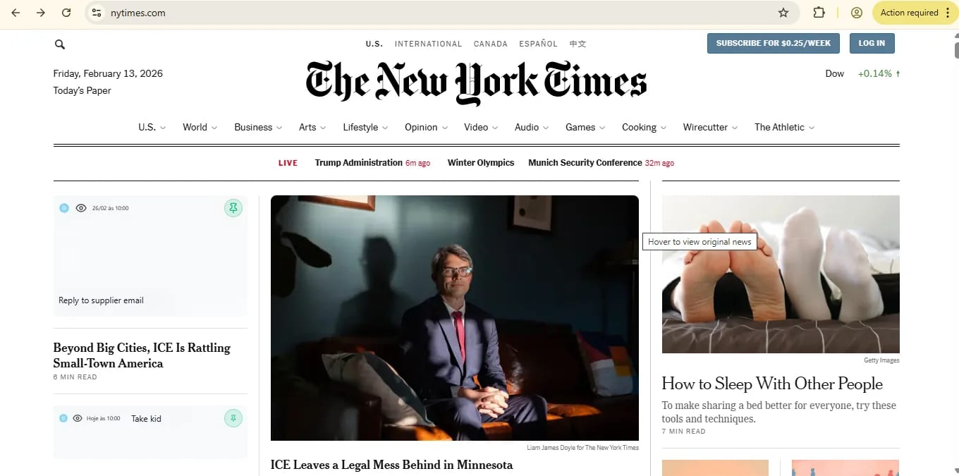 The New York Times with personalized reminders variation