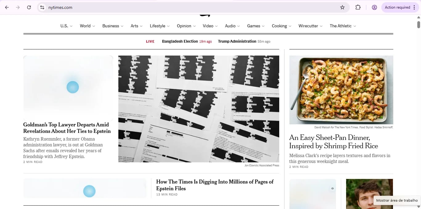 The New York Times with general protection enabled