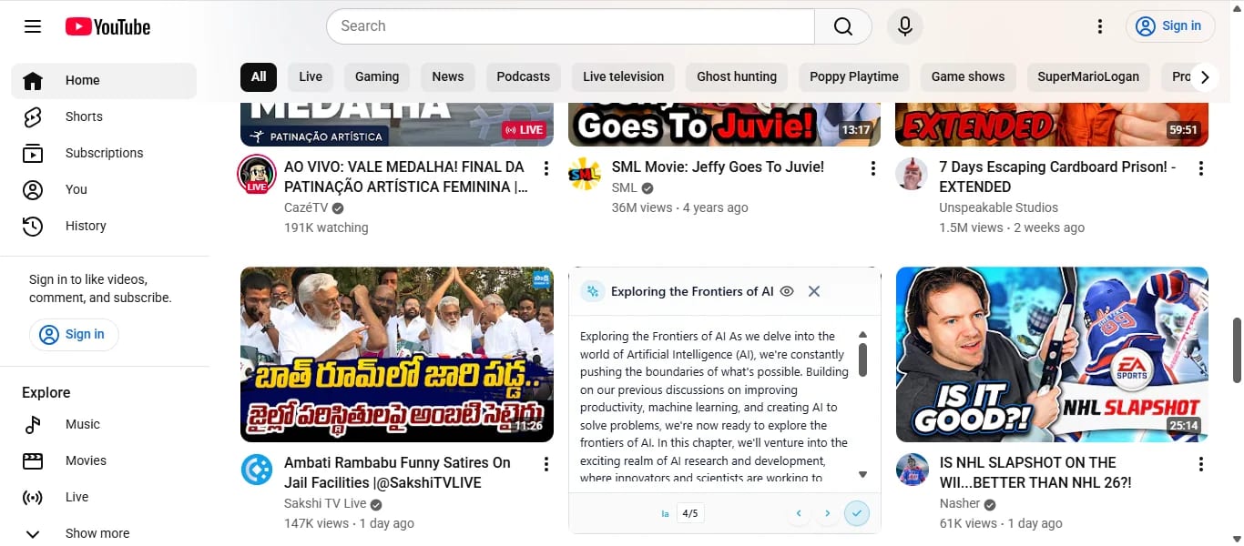YouTube with AI-generated learning content