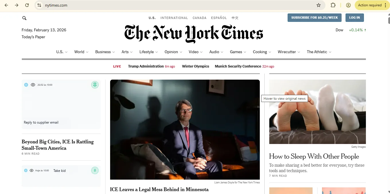 The New York Times with personalized reminders variation
