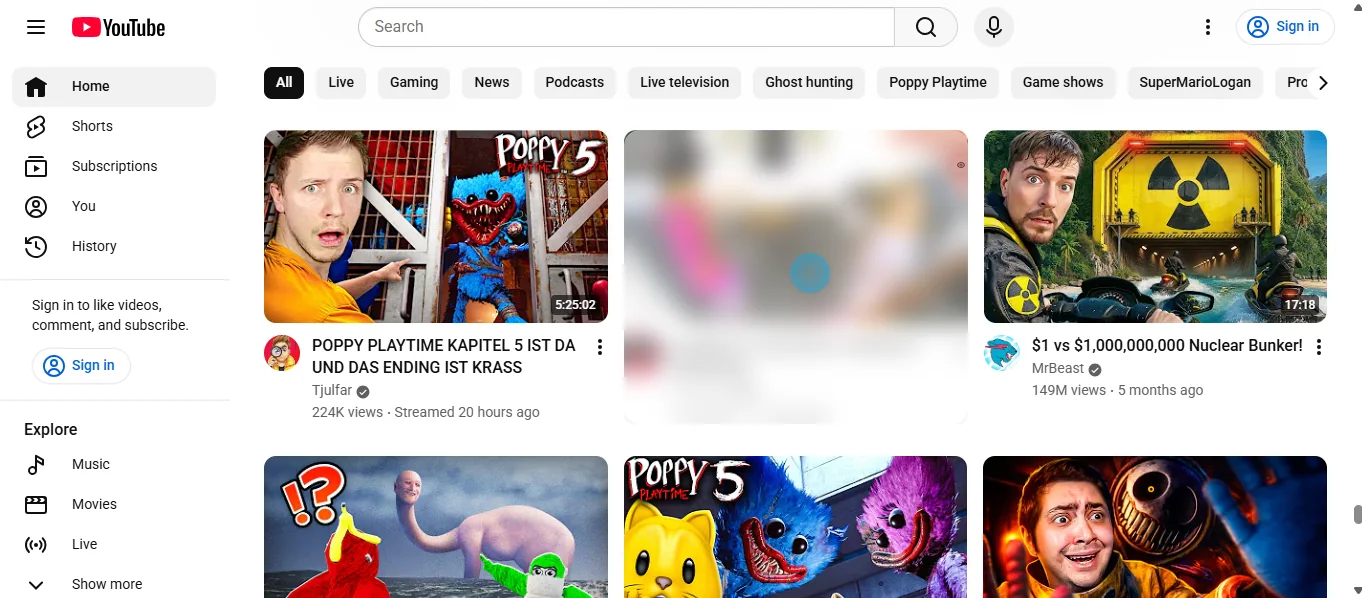 YouTube with general protection enabled (variation)